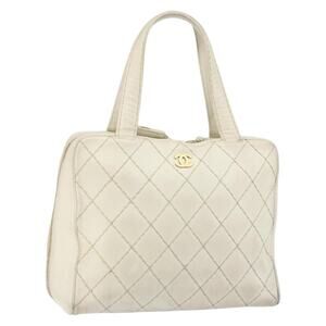 Chanel Wild Stitch Handbag Leather White Gold CC